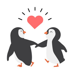 Cute penguin couple with heart