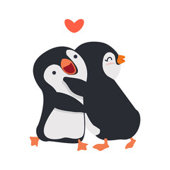Cute  Penguins Couple hug with heart