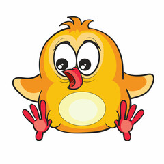 cute little frightened yellow chicken character, cartoon illustration, isolated object on white background, vector,