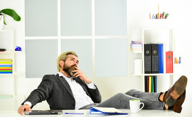 Working day. CEO has to be moral leader of company. Manager solving business problems. Businessman...