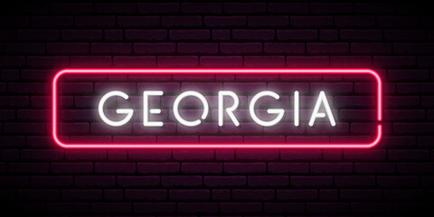 Georgia neon signboard. Bright light banner. Georgia US state. Stock vector illustration.