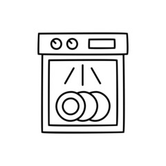 Dish washer icon in black line style icon, style isolated on white background