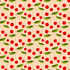 Red cherry seamless pattern  vector for cards, banners, wrapping paper, posters, scrapbooking, pillow, cups and kitchen fabric design.