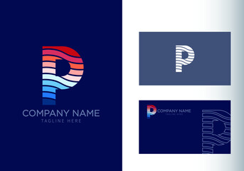 P letter with ocean waves and sunset beach vibes. Font style, vector design template elements for your travel, tour, vacation, and summer party corporate identity.