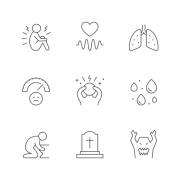 Set line icons of panic attack