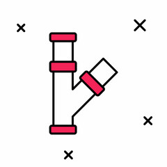 Filled outline Industry metallic pipe icon isolated on white background. Plumbing pipeline parts of different shapes. Vector