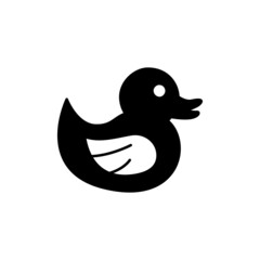 rubber duck, bathroom toy icon in black flat glyph, filled style isolated on white background