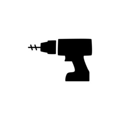Construction Drill icon in black flat glyph, filled style isolated on white background