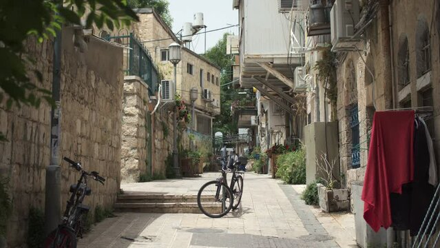 Two bicycles on Mea shearim Street.