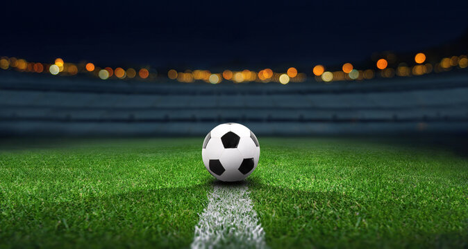 textured soccer game field with neon fog - center, midfield