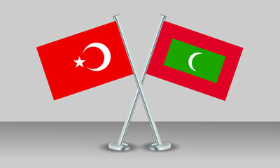 Crossed flags of Türkiye (Turkey) and Maldives. Official colors. Correct proportion. Banner design