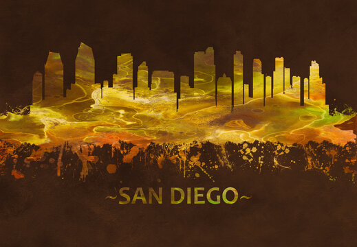 San Diego California skyline Black and Gold