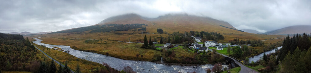 An Aerial Panorama of Bridge of Orchy, West Highlands, Scotland