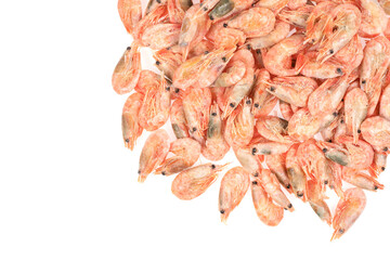 Unpeeled frozen shrimp on a white background