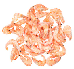 Unpeeled frozen shrimp on a white background