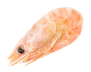 Unpeeled frozen shrimp on a white background. close-up