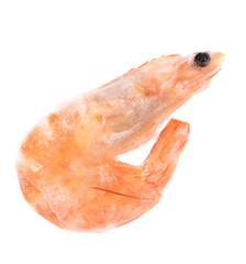 Unpeeled frozen shrimp on a white background. close-up