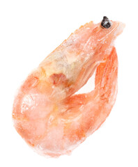 Unpeeled frozen shrimp on a white background. close-up
