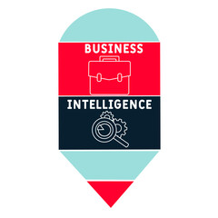 BI - Business Intelligence acronym. business concept background. vector illustration concept with keywords and icons. lettering illustration with icons for web banner, flyer, landing pag