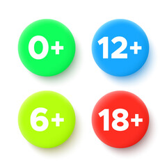 Age restriction icons. Round colorful buttons on white background. Vector illustration.