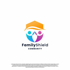 family community shield logo design inspiration. abstract human and shield combination.
