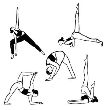 Illustrated Yoga poses - women doing yoga