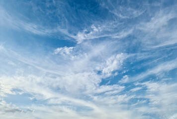 Stunning cirrus cloud formation panorama in a deep blue sky