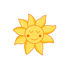 Sun face icon vector doodle illustration. A symbol of life, a concept of spring and warmth.