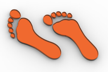two bare traces of citron glass. close-up of bare trail. footprint of man's bare foot. Horizontal image. 3D image. 3D rendering.