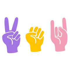 Hippie hand gesture, retro illustration. Peace love power symbol.