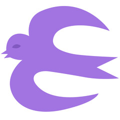 Violet bird vector illustration clipart on the white isolated background. 