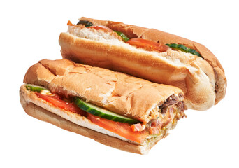  Two meat sandwiches over white isolated background
