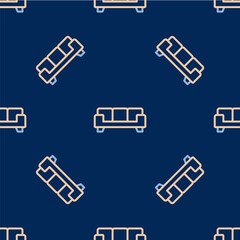 Line Sofa icon isolated seamless pattern on blue background. Vector