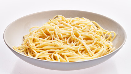  Plate of italian spaghetti pasta over white isolated background