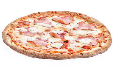  Single italian prosciutto pizza over white isolated background