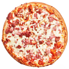  Single italian bacon pizza over white isolated background