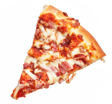  Slice of italian bacon pizza over white isolated background