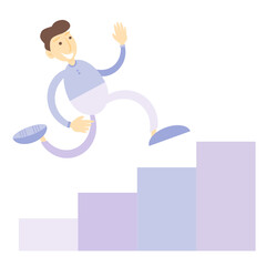 Vector illustration of a guy going up the stairs. Career ladder and employee. Careerist. Isolated.