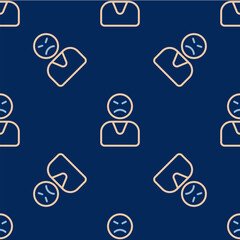 Line Angry customer icon isolated seamless pattern on blue background. Vector