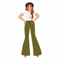 Boho style fashion outfit. Woman in boho outfit. Bohemian style. Flat vector illustration.