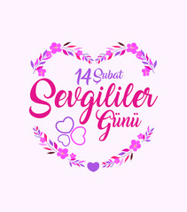 Fototapeta na wymiar 14 February Valentine's Day Celebration (Turkish - 14 Subat Sevgililer Gununuz Kutlu Olsun) wishes, billboard, social media card design.
