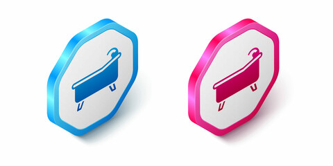 Isometric Bathtub icon isolated on white background. Hexagon button. Vector