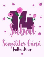 14 February Valentine's Day Celebration (Turkish - 14 Subat Sevgililer Gununuz Kutlu Olsun) wishes, billboard, social media card design.