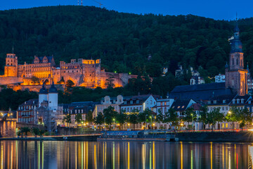 Night view over the old city of Heidelberg, Germany