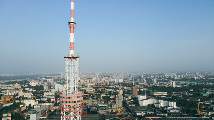 Obraz premium Aerial view from a high point of the city, TV tower in the cityscape view