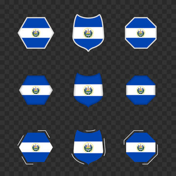 National symbols of El Salvador on a dark transparent background, vector flags of El Salvador.