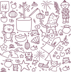 seamless pattern doodle with Chinese New Year ornament