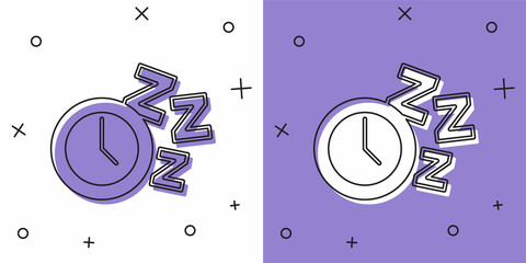 Set Alarm clock icon isolated on white and purple background. Wake up, get up concept. Time sign. Vector