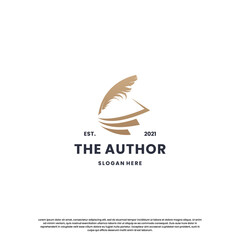 Fototapeta premium classic writer logo design. author logo feather with book combination.