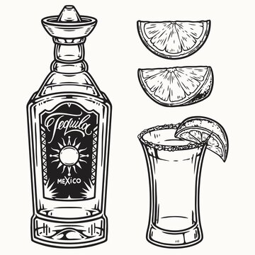 Monochrome design of tequila shot recipe